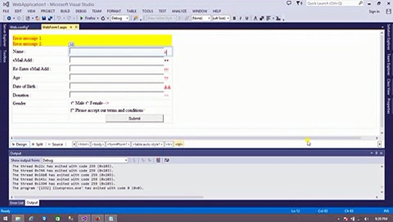 RequiredFieldValidator control error in ASP