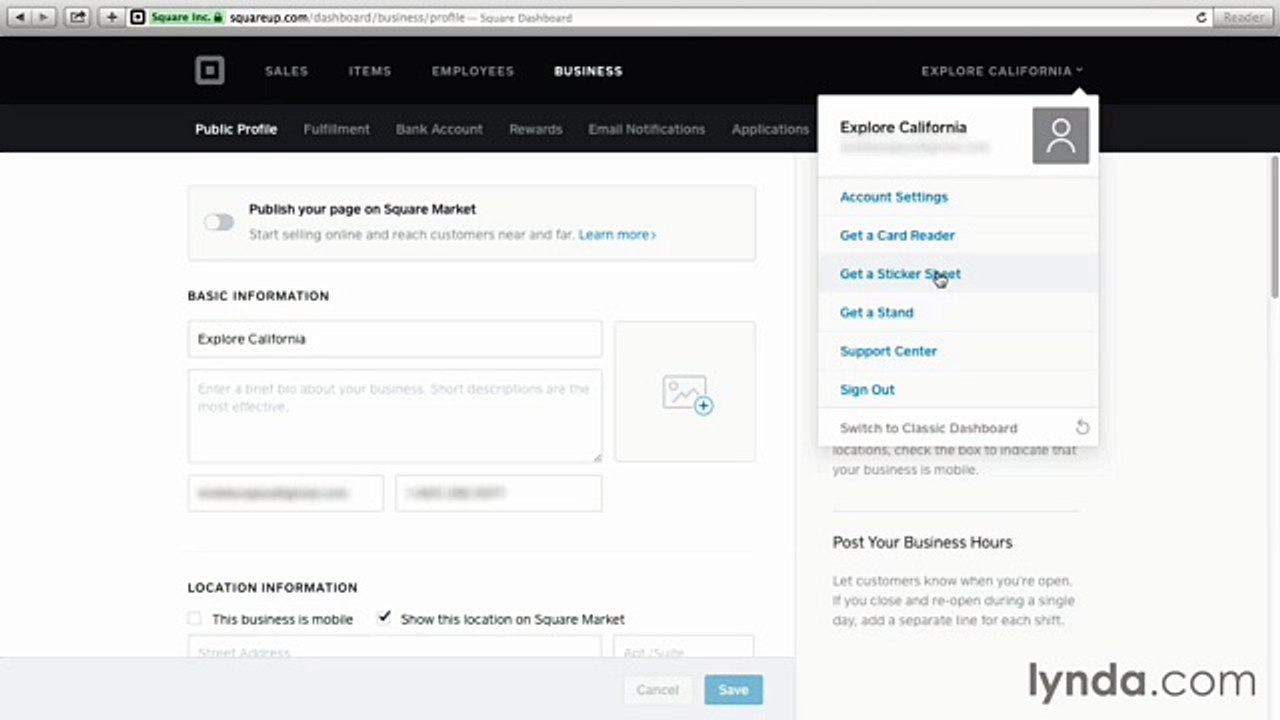 Up and Running with Square Register tutorial 3 Account Settings