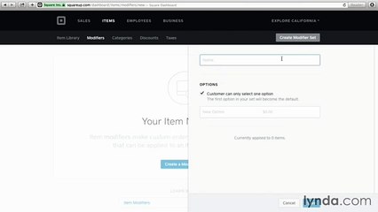 Up and Running with Square Register tutorial 8 Item Modifiers