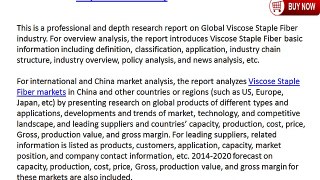 Global Viscose Staple Fiber Market Analysis and Forecast Report 2014-2020
