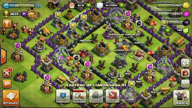 Clash of Clans FR ATTAQUE Full 50 sorciers 50 tropheée de le big boss MoGames