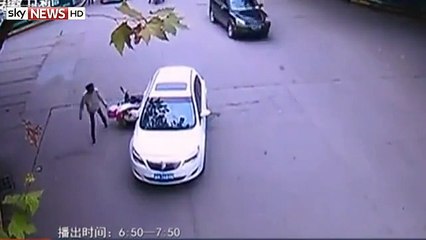 a car n a biker accident ......v horrible