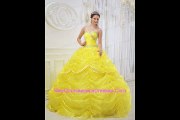 Pretty Yellow Sweet 16 Dress Sweetheart Organza Beading Ball Gown QDZY105PRT