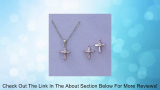 Girls First Communion Necklace & Earrings Set, Pink Crystal Cross Charms Review