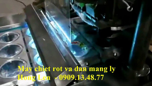 máy chiết rót và dán miệng ly nhựa, máy chiết rót sữa, nước siro và dán miệng ly tự động, máy chiết rót thạch