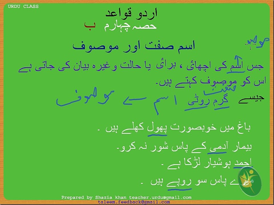 Urdu Grammar Part 4 (a) Isme-e-Sift