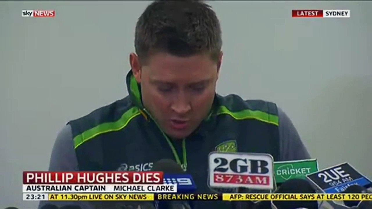 Australia captain Michael Clarke pays an emotional tribute to team-mate Phillip Hughes !!!