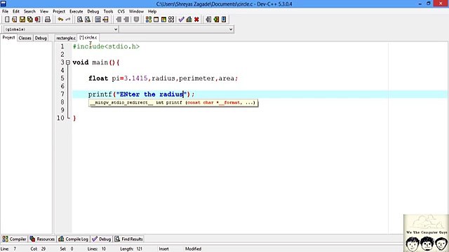 C Practical and Assignment Programs -Area and perimeter of circle Lecture# 3