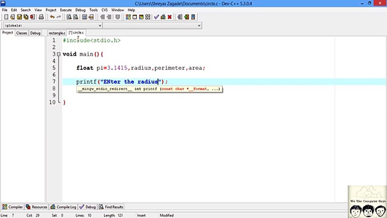 C Practical and Assignment Programs -Area and perimeter of circle Lecture# 3