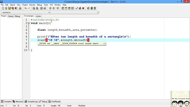 C Practical and Assignment Programs -Area and perimeter of rectangle Lecture# 4