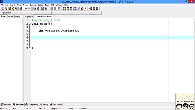 C Practical and Assignment Programs -Swapping 2 nos without temp variable Lecture# 7