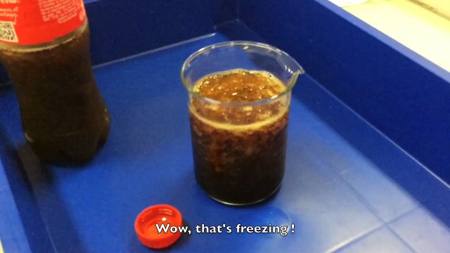instant freezing coca cola with subtitle
