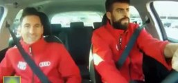 Lionel Messi sits shotgun as Gerard Pique test drives a new Audi in reckless fashion