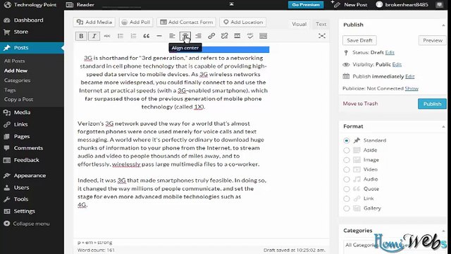 wordpress free blog in Urdu or Hindi - 2(a) - 1st post HomiWebs.com