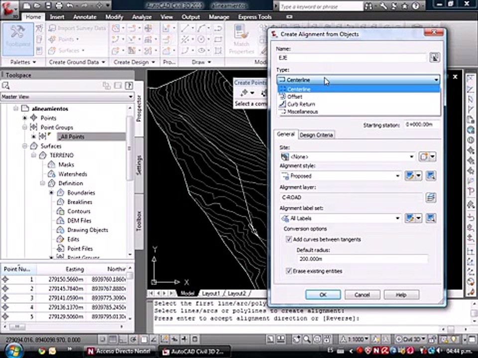 [02_18] AutoCAD Civil 3D 2010 - Alinemiento Horizontal | Clase 3