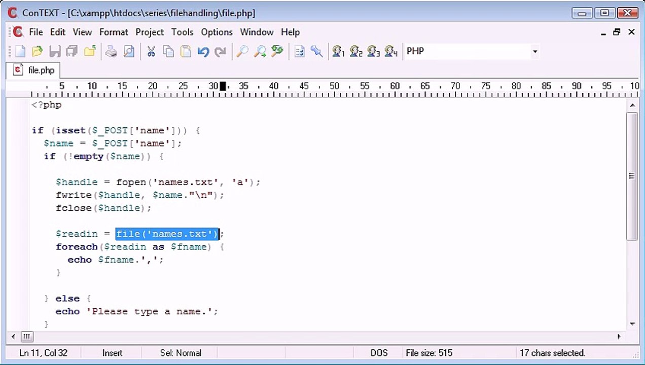 Beginner PHP Tutorial - 78 - File Handling_ Reading a File