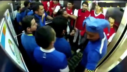 Hidden Camera Prank in Elewator - Columbian Hooligans Fight
