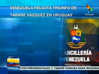 Venezuela felicita triunfo de Tabaré Vázquez en Uruguay