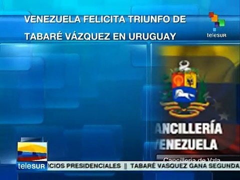 Venezuela felicita triunfo de Tabaré Vázquez en Uruguay
