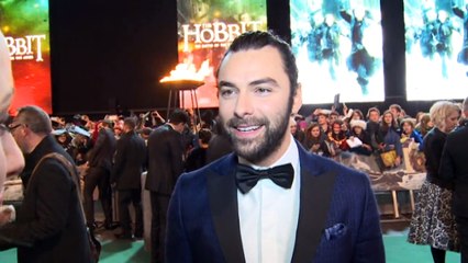 Aidan Turner talks about his man bun at The Hobbit premiere