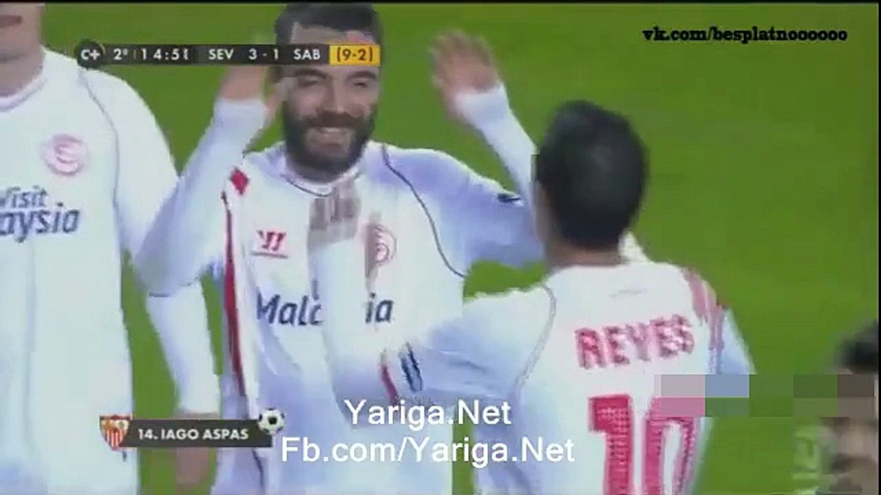 Iago Aspas scores hat-trick in FOUR minutes for Sevilla 3/12/2014