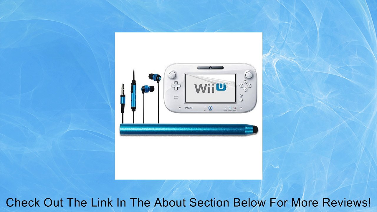 Skque Clear Transparent Anti Scratch Screen Protector Skin Guard Film + Aluminum Pencil Style Stylus Pen,Blue + Universal 3.5mm In Ear Stereo Earbud Headset with Button and Microphone,Blue/Black for for Gaming Nintendo Wii U GamePad Remote Controller Revi