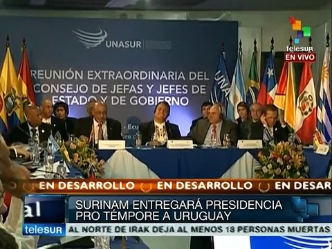 Surinam entrega Presidencia Pro Témpore de Unasur a Uruguay