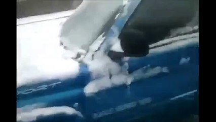 Cars slip, slide and spin On Icy Street