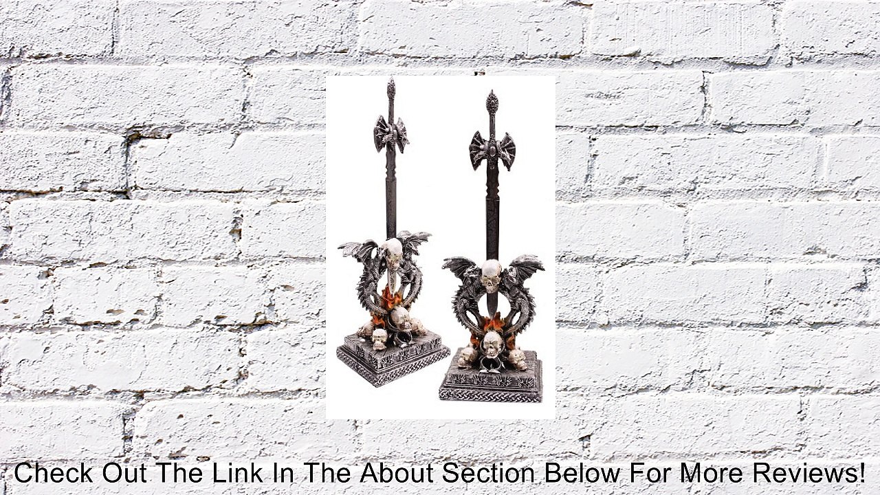 11" Flames Flying Skull 2 Dragons & a Skull Holding A Sword Letter Opener Statue Review