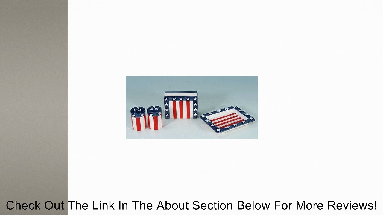 Decorative Americana Red White + Blue Salt Pepper Napkin Holder Spoon Rest Set Review