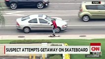 Car thief tries to escape from a chase with police on a longboard