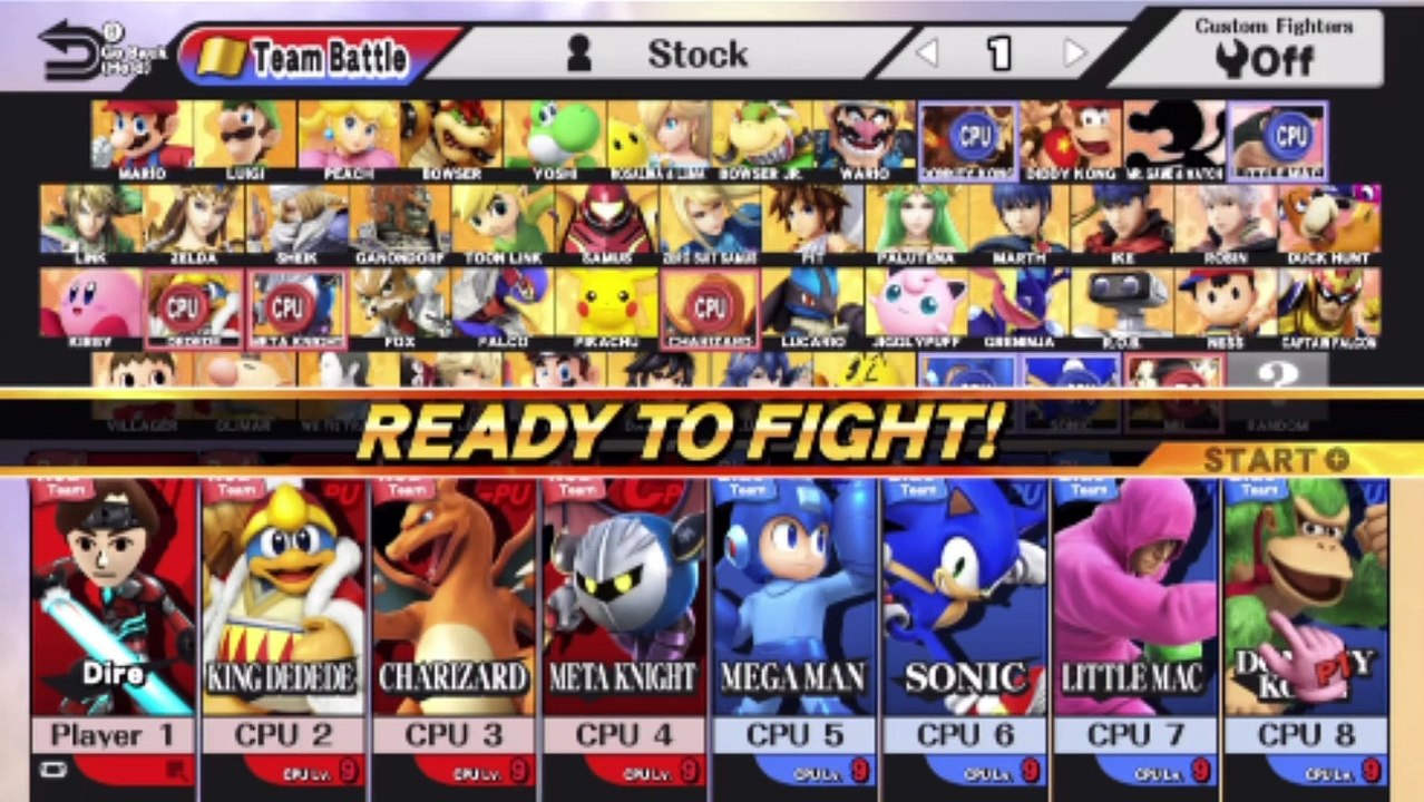 Super Smash Bros. For Wii U 8-Player Smash Team Battle - Playing As The Dire Mii Fighter