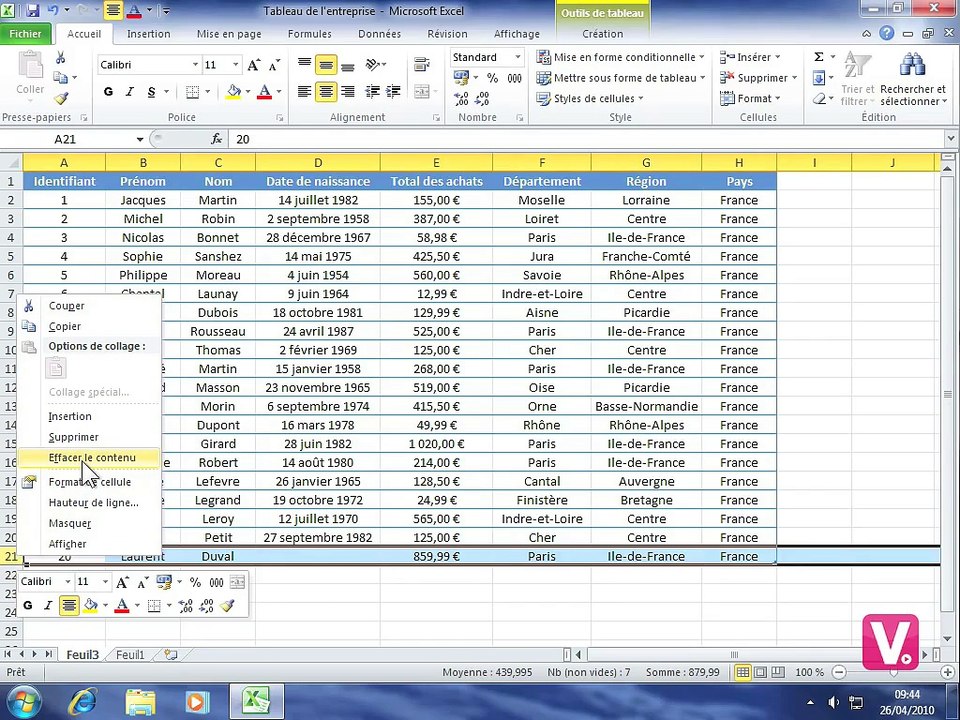 005-Supprimer des éléments - Formation intégrale sur Excel 2010