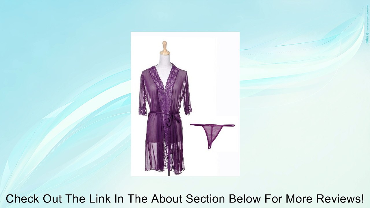 Anna-Kaci S/M Fit Deep Purple Sheer Sexy Lace Trimmed Robe w Matching G-String Review