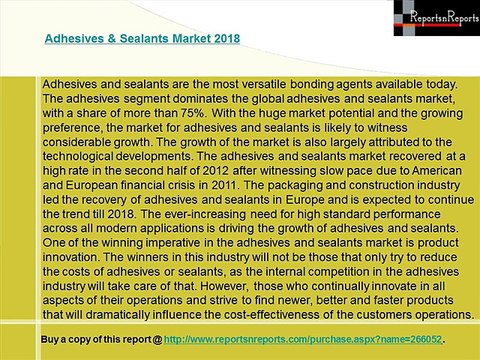 Global Adhesives and Sealants Market Forecasts to 2018 and Analysis