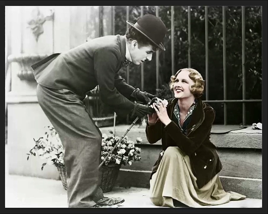 Colorisation of a scene from Chaplin's City Light