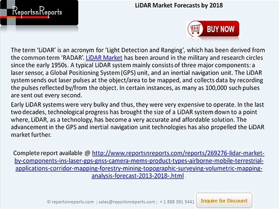 LiDAR Market Analysis, Forecasts & Overview to 2018