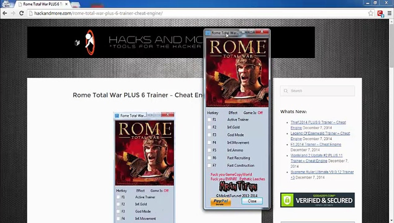Rome Total War PLUS 6 Trainer – Cheat Engine