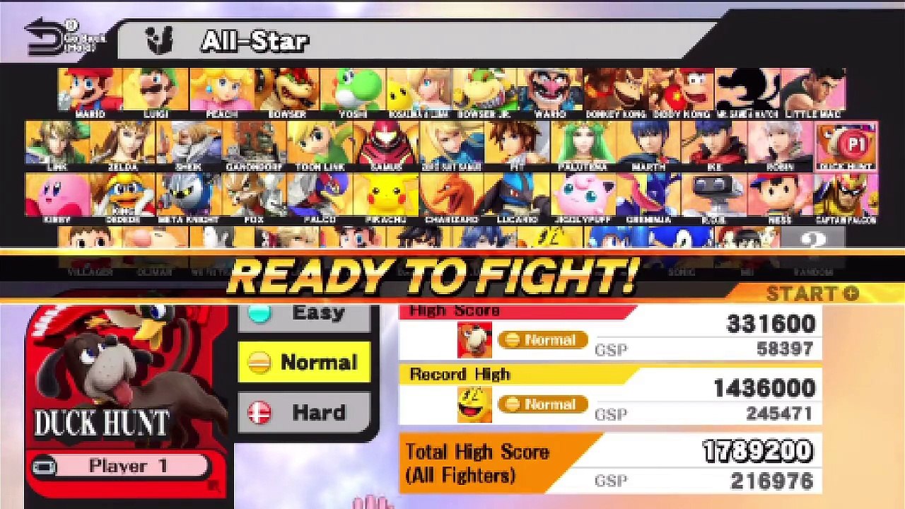 Super Smash Bros. For Wii U All-Star Mode Let's Play / PlayThrough / WalkThrough Part - Playing As Duck Hunt