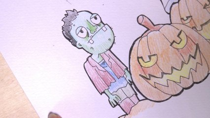 Illustration Halloween 4-5 : Appliquer les couleurs pour le Zombie