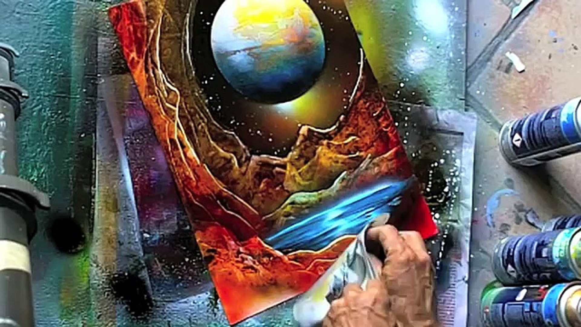 Spray paint art secrets june 2014, spray paint waterfalls, planets in red,  moons,boats - video Dailymotion