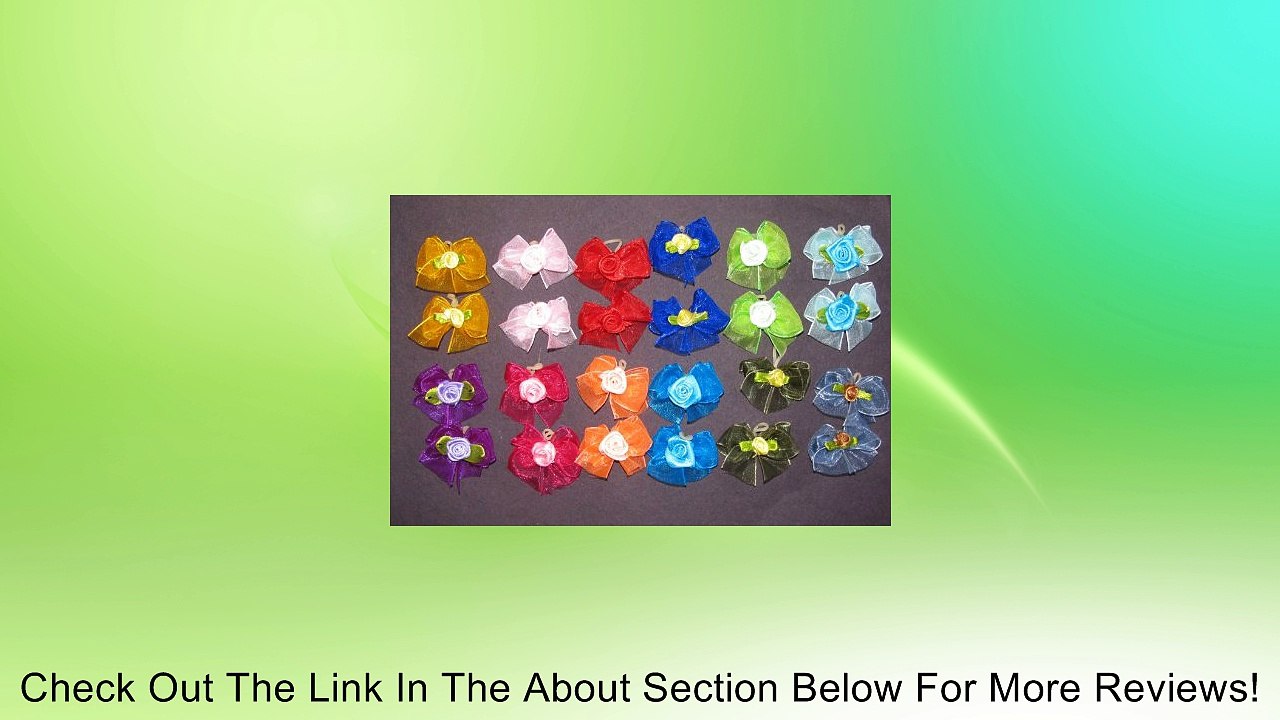 24 Dog Hair Bows - Double Layered with Center Rose Decorations - 12 Pairs of Different Colors- Handmade Review