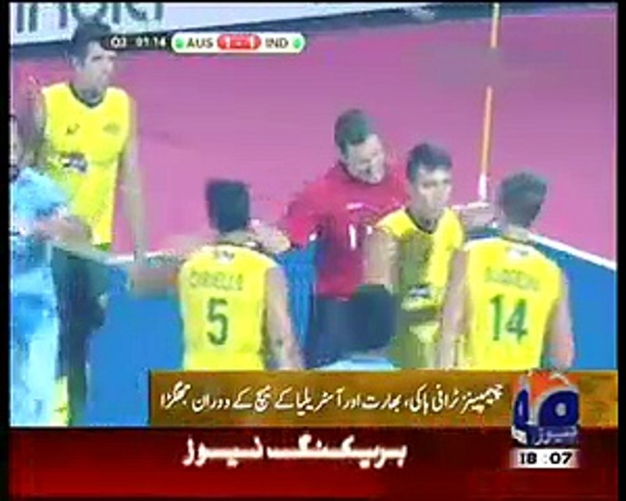 Blo-ody indian player fight with Australian player in Hockey Match