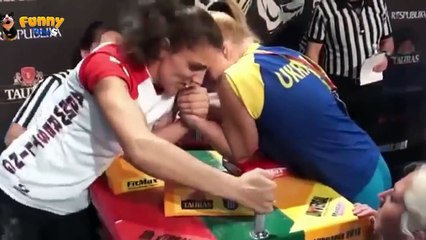 Crazy lady arm wrestling - HD