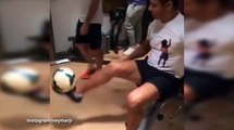 Neymar Snr shows off keepy-uppy skills in the gym - sitting down!