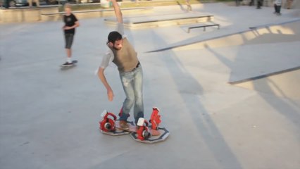 Man Makes A DIY Hoverboard Out Of Four Leafblowers