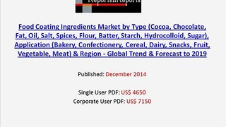 Worldwide Food Coating Ingredients Market (Batter, Starch, Hydrocolloid, Sugar) to 2019