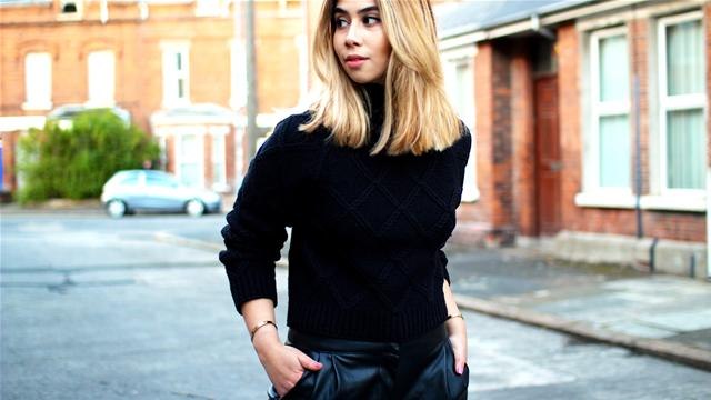 Leather Trouser And Turtle Neck Jumper