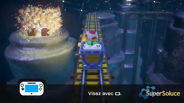 Captain Toad Treasure Tracker : Cheminement et récupération des 3 Super Diamants du niveau 08 \ Jets de navets en wagonnet\