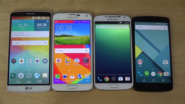 Android 5.0 Lollipop Samsung Galaxy S5 vs. LG G3 vs. Nexus 5 vs. Galaxy S4 - Which Is Faster (4K)